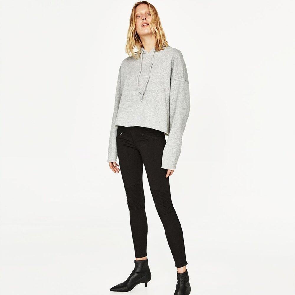 Zara Black Skinny Mid-Rise Chino Trousers Pants NWOT